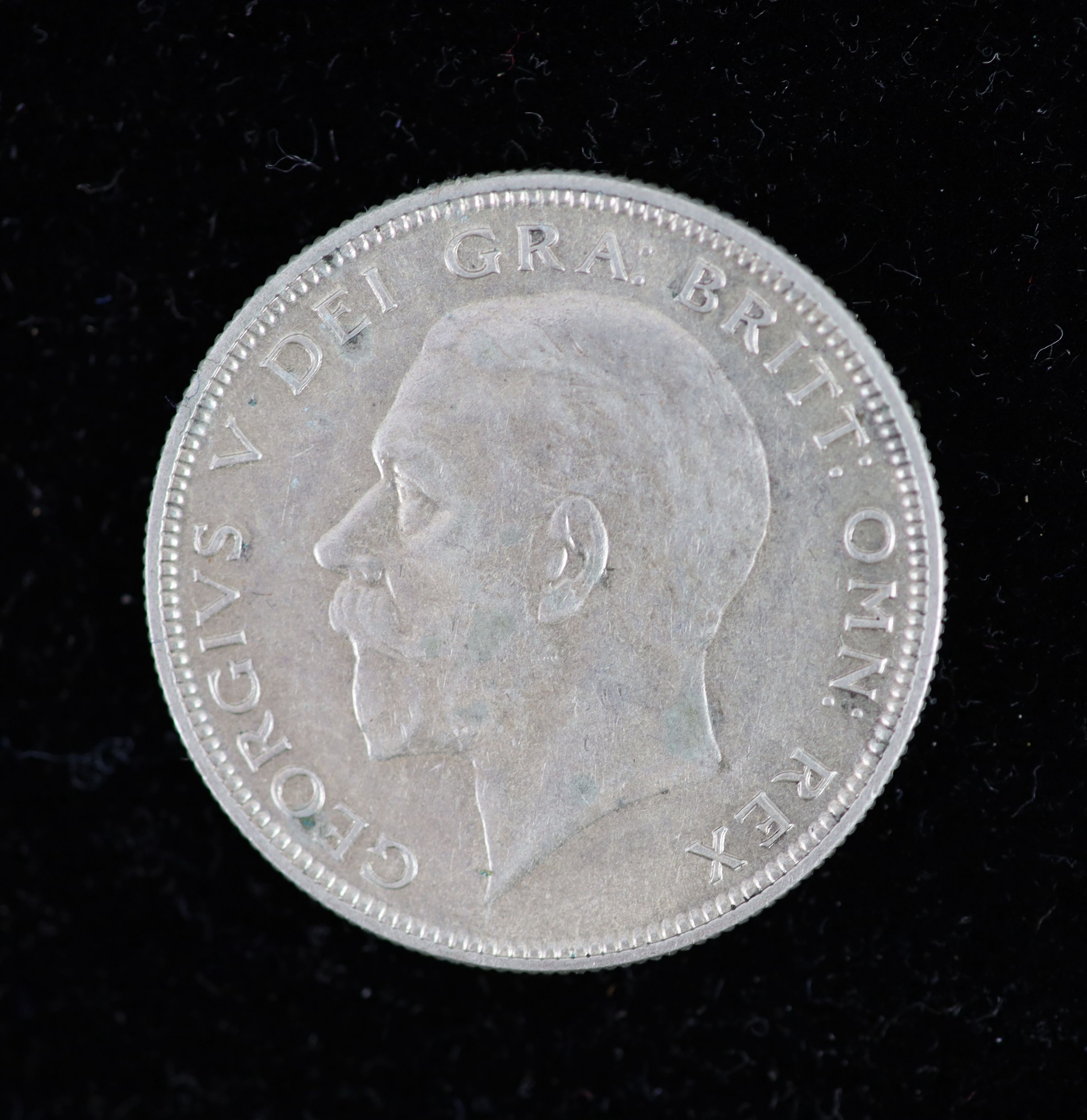 A George V specimen set of eight coins, 1930, fourth coinage, comprising Halfcrown (S4037), cleaned otherwise about EF, florin, shilling, sixpence, cleaned otherwise about EF, threepence, cleaned VF and penny to farthing